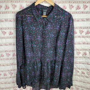 Torrid Black Confetti Print Button Front Tunic | Long Sleeve | Size 2